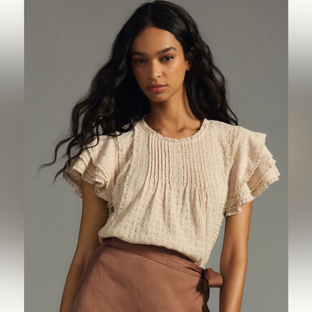 By Anthropologie Pintuck Lace Blouse Size M - Picture 2 of 11